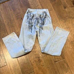 SHEIN Light Blue Flare Jeans with Black Graphic